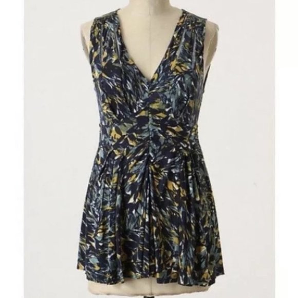 Deletta Tops - Anthro Deletta Dense Forest Leaf Print Hi Low Tank